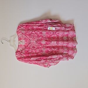 2/$12 Sheer Pink Patterned Women's Top